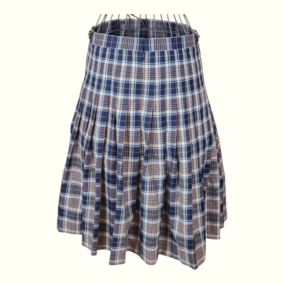 Tory Burch Plaid A-Line Skirt Size 14 Gold Chain Logo Preppy Academia Fall - Picture 2 of 11